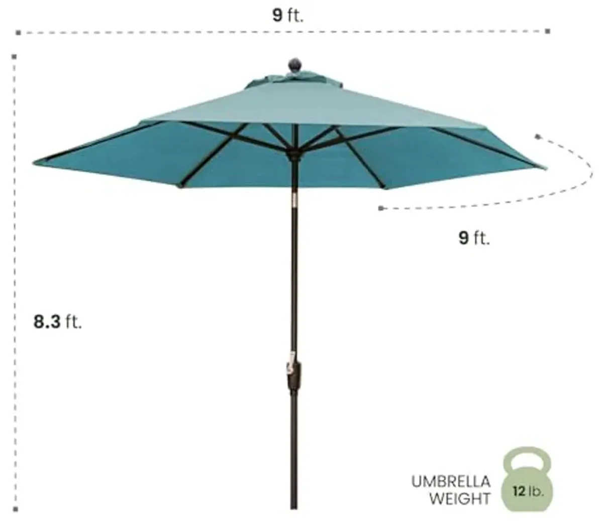 Hanover Traditions 9 Ft. Market Outdoor Umbrella with Tilt Crank Lever, Rust-Resistant, All-Weather, Blue