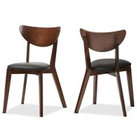 Baxton Studio Sumner Mid-Century Black Faux Leather and Walnut Brown Wood Dining Chair