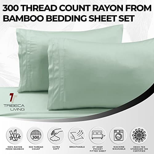 Tribeca Living BAMB300SSCKSA 300 TC Rayon from Bamboo Deep Pocket Sheet Set, 4 Piece, Sage Green