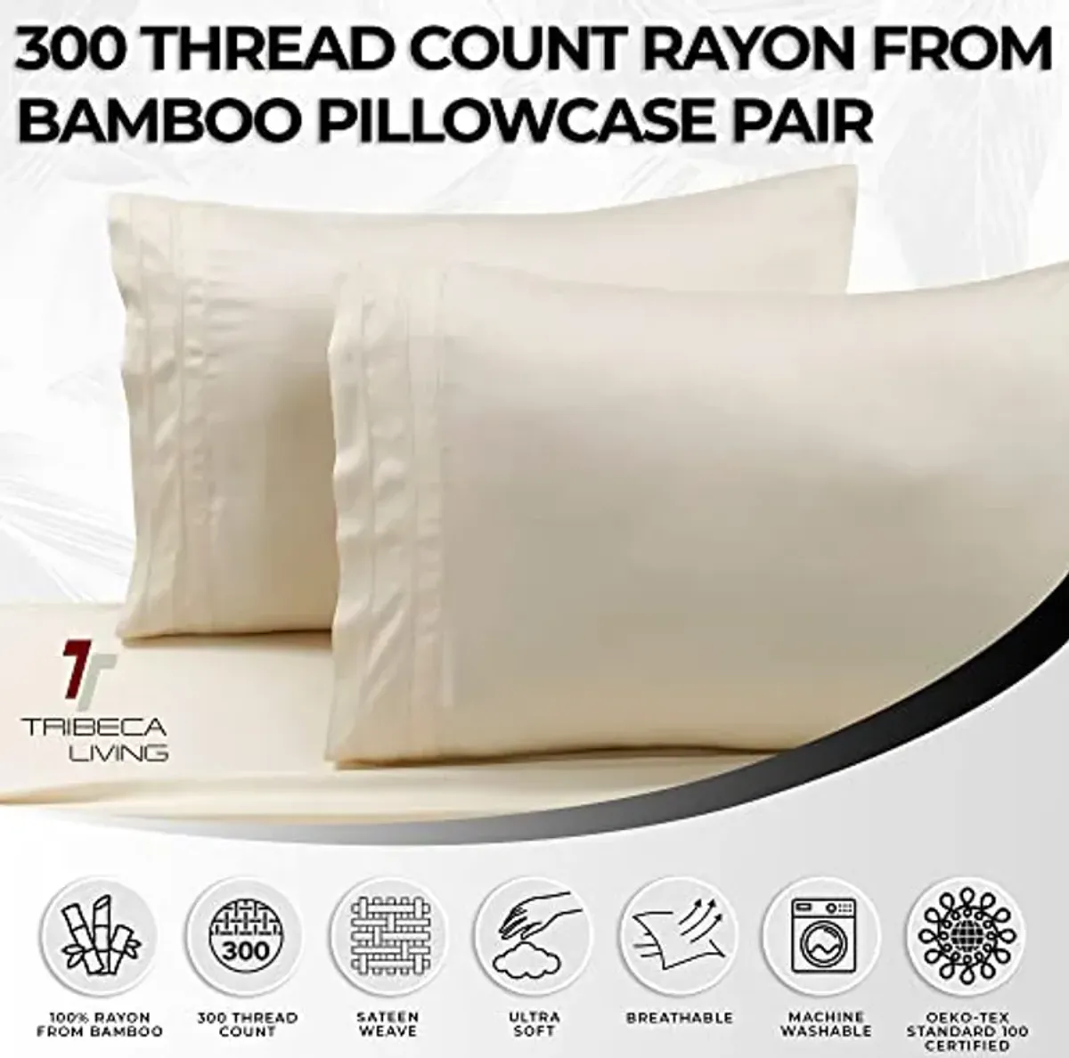 Tribeca Living BAMB300PCKIIV 300 TC Rayon from Bamboo Pillow Pair, King (Pack of 2), Ivory