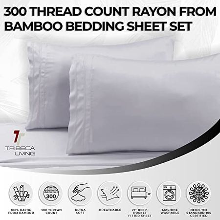 Tribeca Living BAMB300PCKIWH 300 TC Rayon from Bamboo Pillow Pair, King (Pack of 2), White