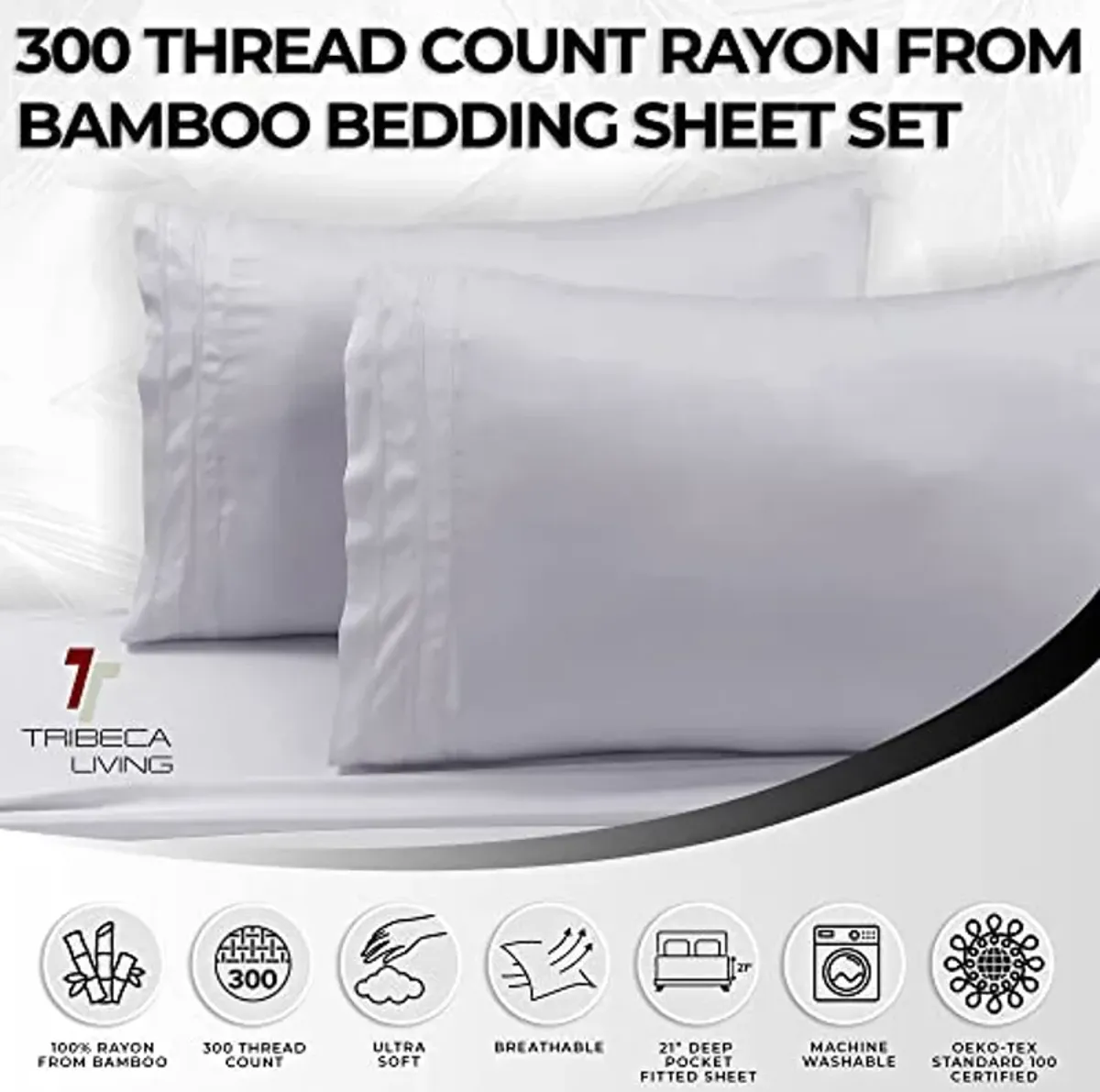 Tribeca Living BAMB300PCKIWH 300 TC Rayon from Bamboo Pillow Pair, King (Pack of 2), White