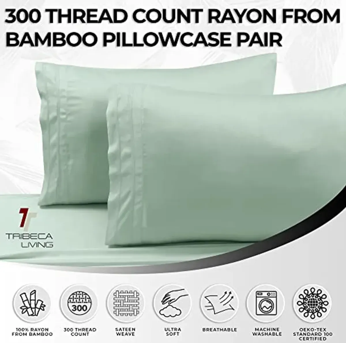 Tribeca Living BAMB300PCKISA 300 TC Rayon from Bamboo Pillow Pair, King (Pack of 2), Sage Green