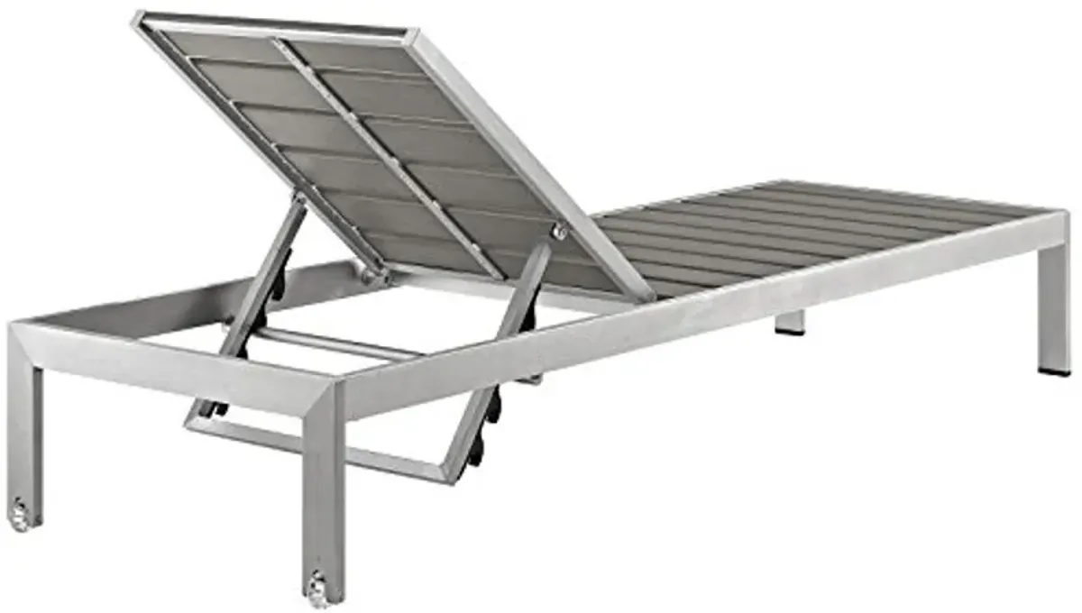 Modway Shore Aluminum Outdoor Patio Chaise Lounge Chair in Silver Gray