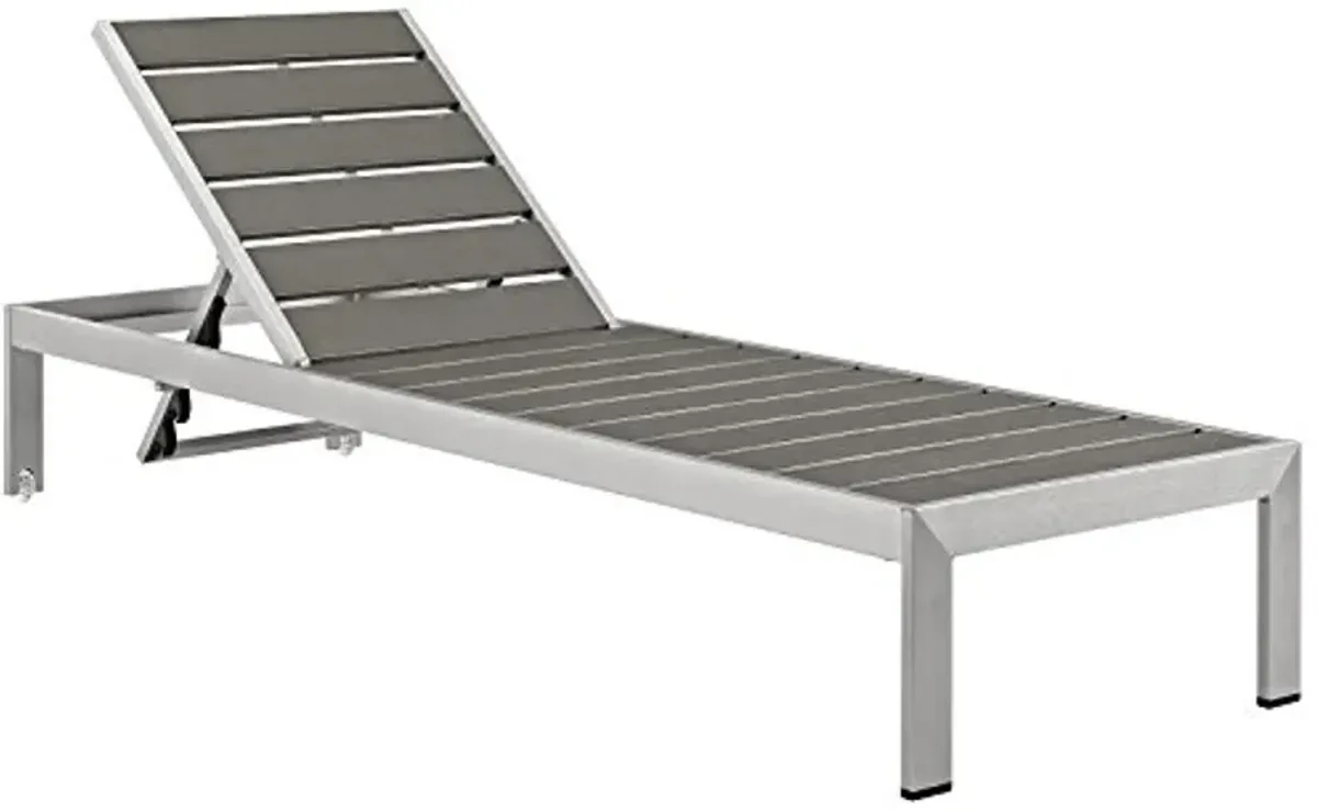 Modway Shore Aluminum Outdoor Patio Chaise Lounge Chair in Silver Gray