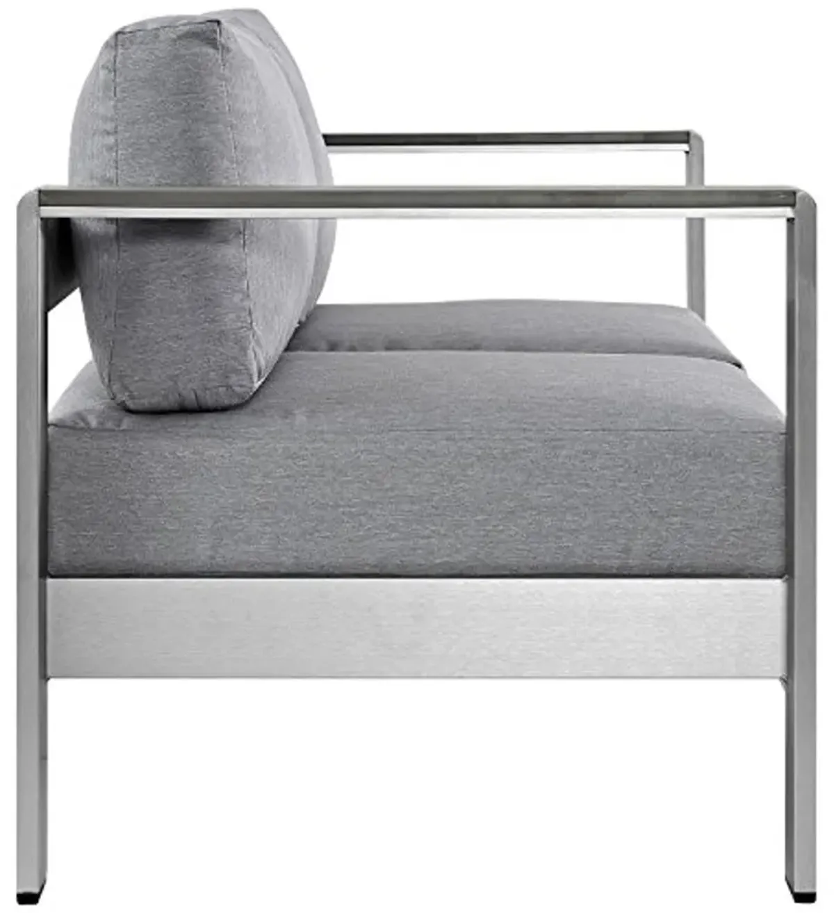 Modway Shore Aluminum Outdoor Patio Loveseat in Silver Gray