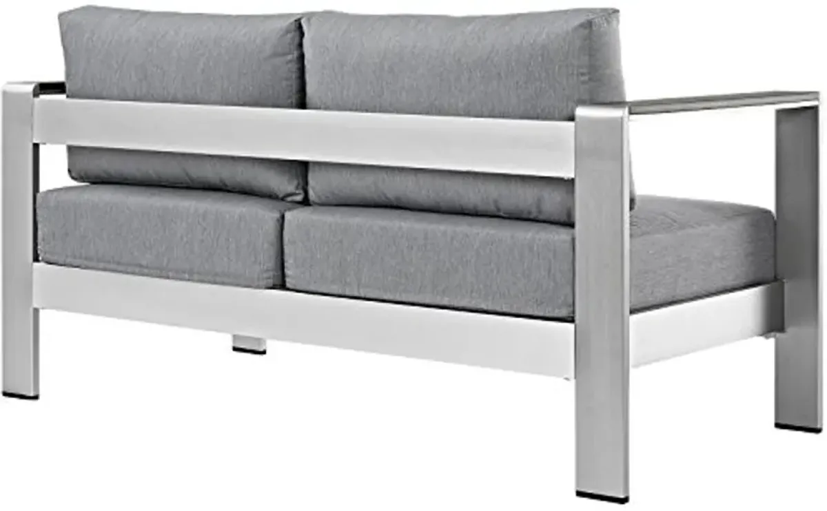 Modway Shore Aluminum Outdoor Patio Loveseat in Silver Gray