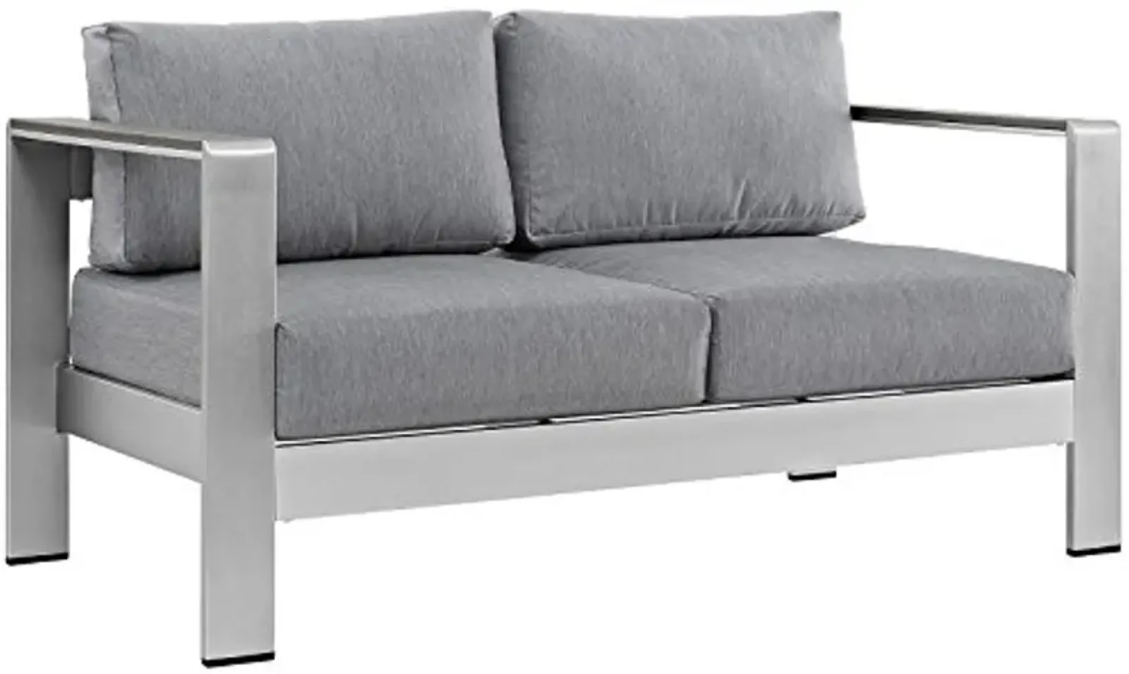 Modway Shore Aluminum Outdoor Patio Loveseat in Silver Gray