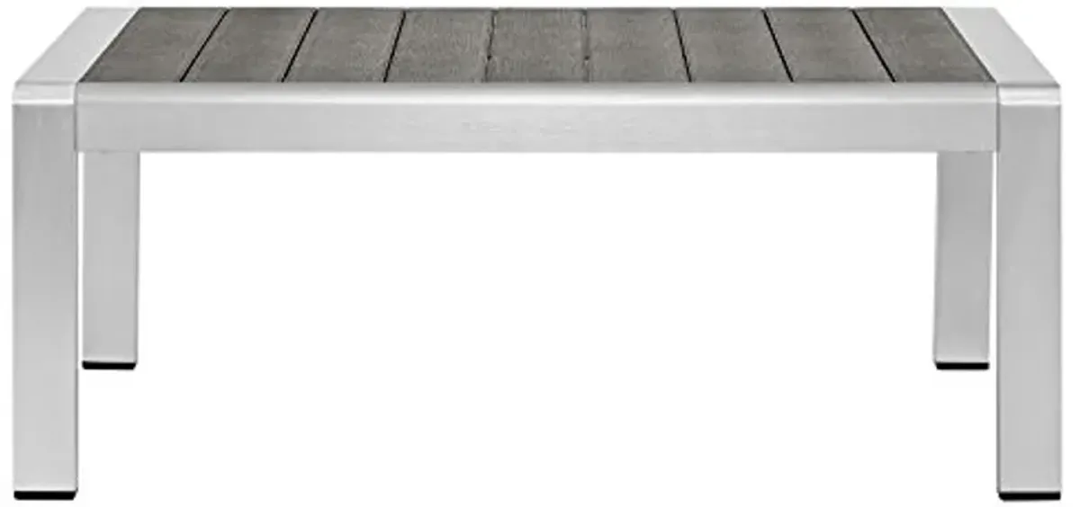 Modway Shore Aluminum Outdoor Patio Coffee Table in Silver Gray