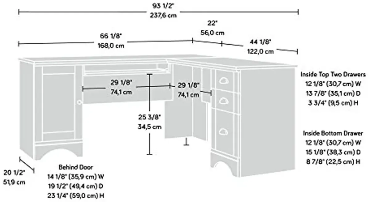 Sauder Harbor View Corner Computer Desk, L: 66.14" x W: 66.14" x H: 30.28", Curado Cherry