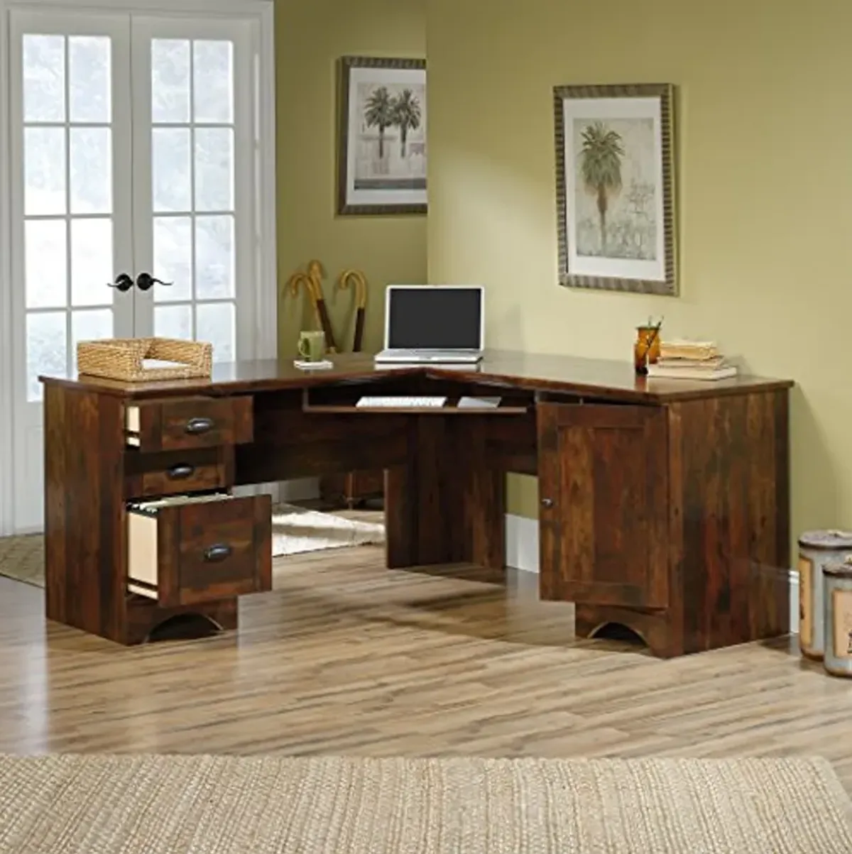 Sauder Harbor View Corner Computer Desk, L: 66.14" x W: 66.14" x H: 30.28", Curado Cherry