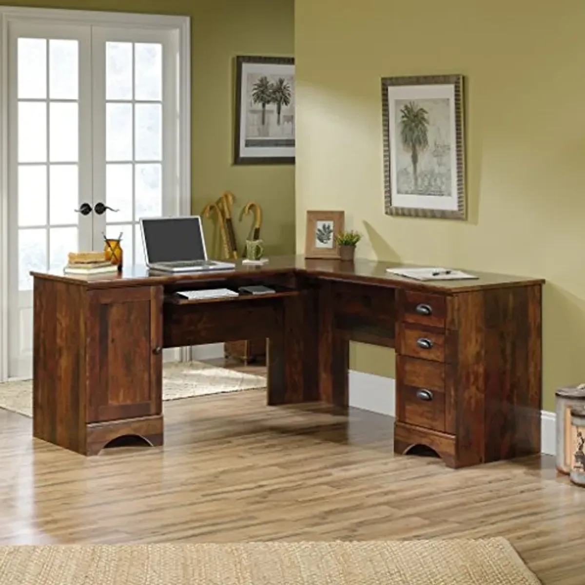 Sauder Harbor View Corner Computer Desk, L: 66.14" x W: 66.14" x H: 30.28", Curado Cherry