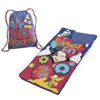 Idea Nuova Disney Mickey Mouse Drawstring Carry Bag with Nap Mat Slumber Set, Blue 26"x46"