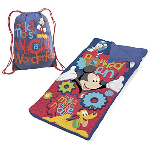 Idea Nuova Disney Mickey Mouse Drawstring Carry Bag with Nap Mat Slumber Set, Blue 26"x46"