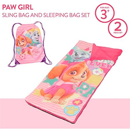 Idea Nuova Nickelodeon Paw Patrol Skye and Everest Drawstring Carry Bag with Nap Mat, Pink , 10”x7.5”x18”