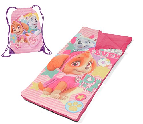 Idea Nuova Nickelodeon Paw Patrol Skye and Everest Drawstring Carry Bag with Nap Mat, Pink , 10”x7.5”x18”