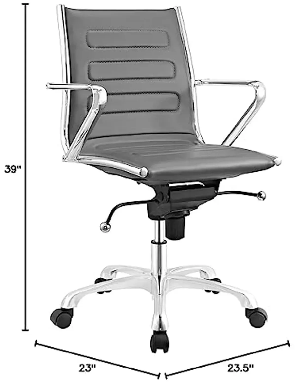 Modway Ascend Faux Leather Adjustable Swivel Office Chair in Gray