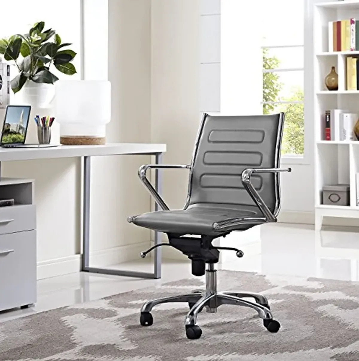 Modway Ascend Faux Leather Adjustable Swivel Office Chair in Gray