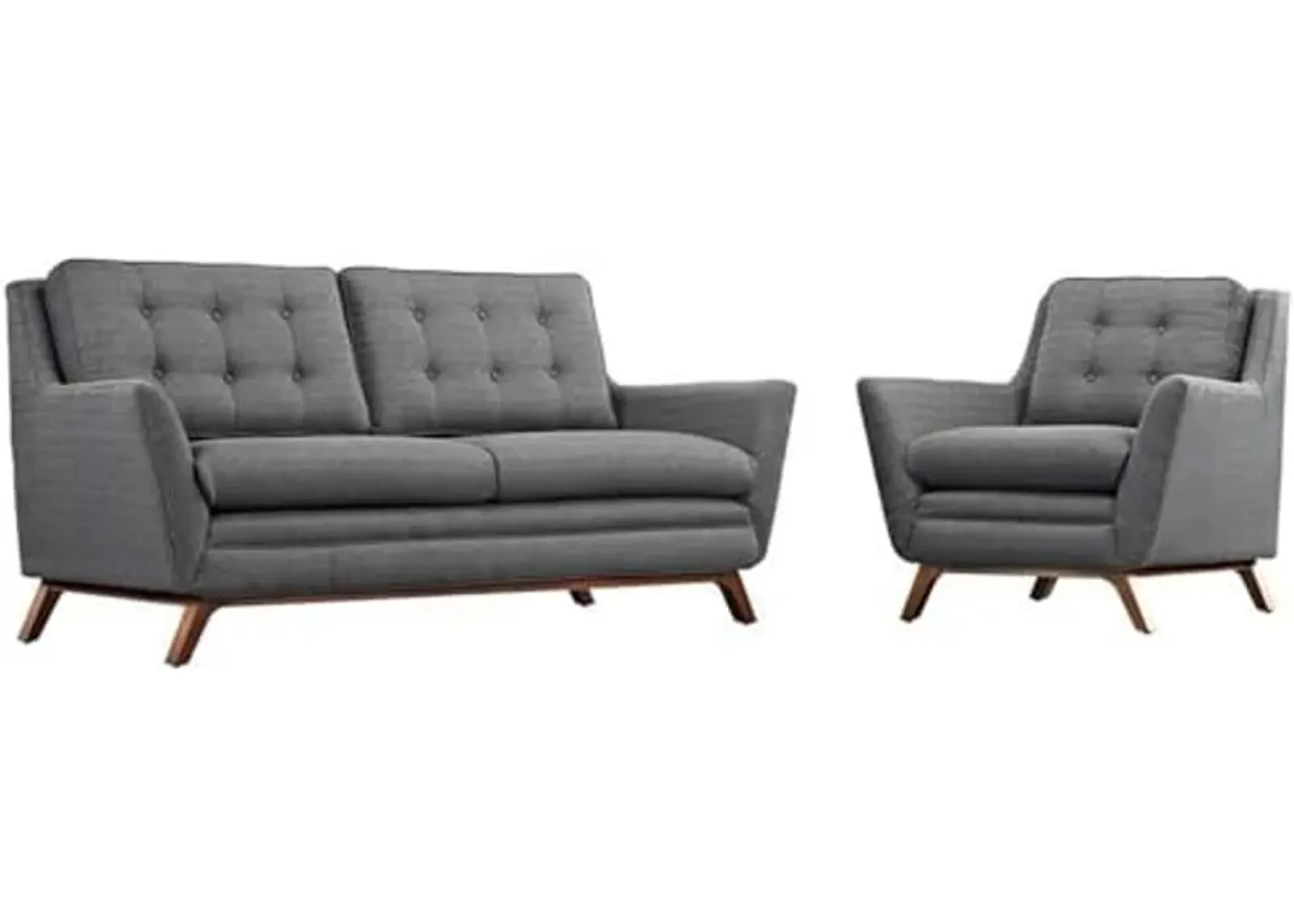 Modway Beguile Mid-Century Modern Loveseat Upholstered Fabric with Loveseat and Armchair in Gray