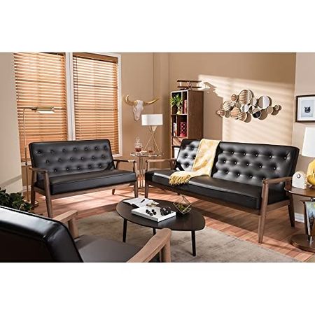 Baxton Studio Sorrento 3 Piece Faux Leather Tufted Sofa Set in Brown