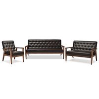 Baxton Studio Sorrento 3 Piece Faux Leather Tufted Sofa Set in Brown