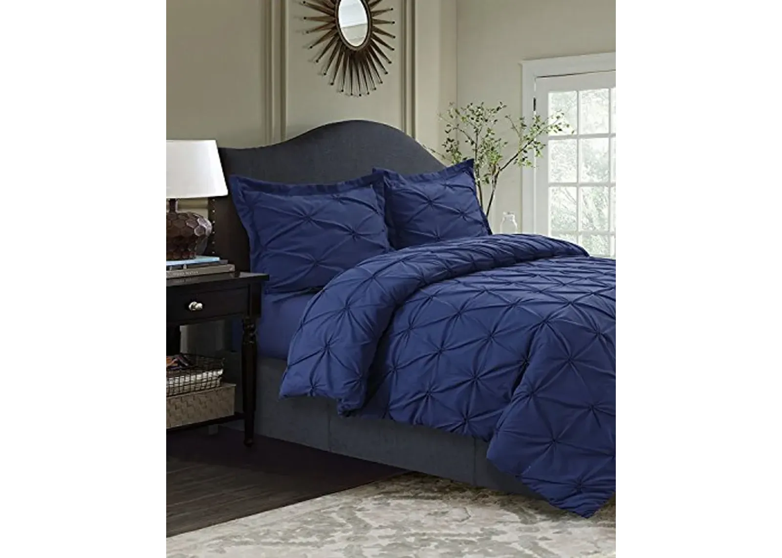 Tribeca Living Queen Duvet Cover Set, Plain Bed Set, Pintuck Microfiber, Wrinkle Resistant, Three Piece Set Includes One Duvet Cover and Two Sham Pillowcases, Sydney/Moonlight Blue