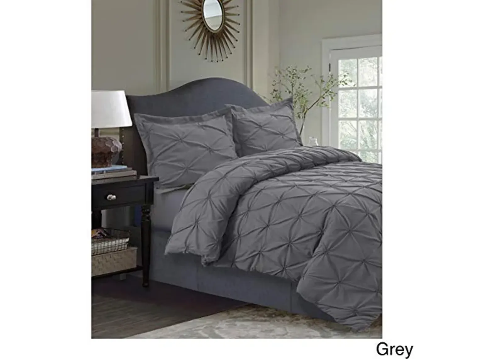 Tribeca Living Plain Bed, Pintuck Microfiber, Wrinkle Resistant, Three Piece Includes One Two Sham Pillowcases Duvet Cover Set, Twin, Grey, 2