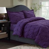 Tribeca Living Plain Bed, Pintuck Microfiber, Wrinkle Resistant, Three Piece Includes One Two Sham Pillowcases Duvet Cover Set, Twin, Purple, 2