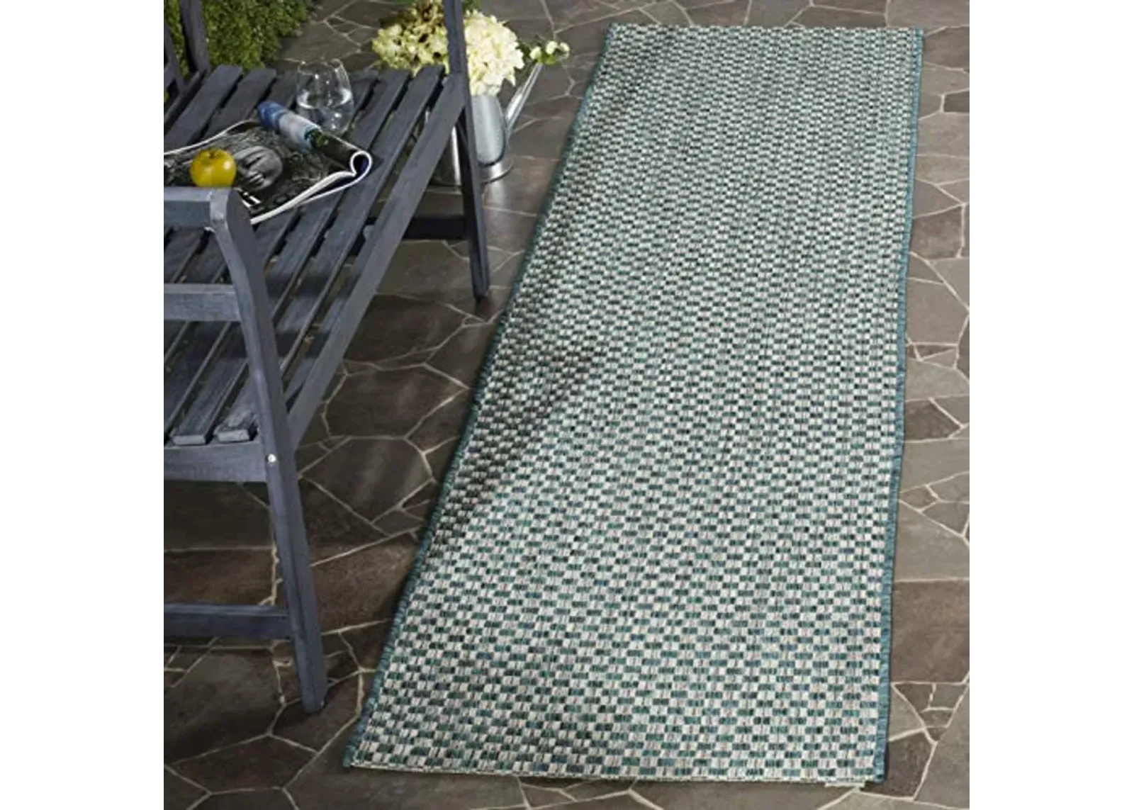 SAFAVIEH Courtyard Collection 2'3" x 8' Turquoise / Light Grey CY8653 Indoor-Outdoor Waterproof Easy-Cleaning Patio Backyard Mudroom Runner-Rug