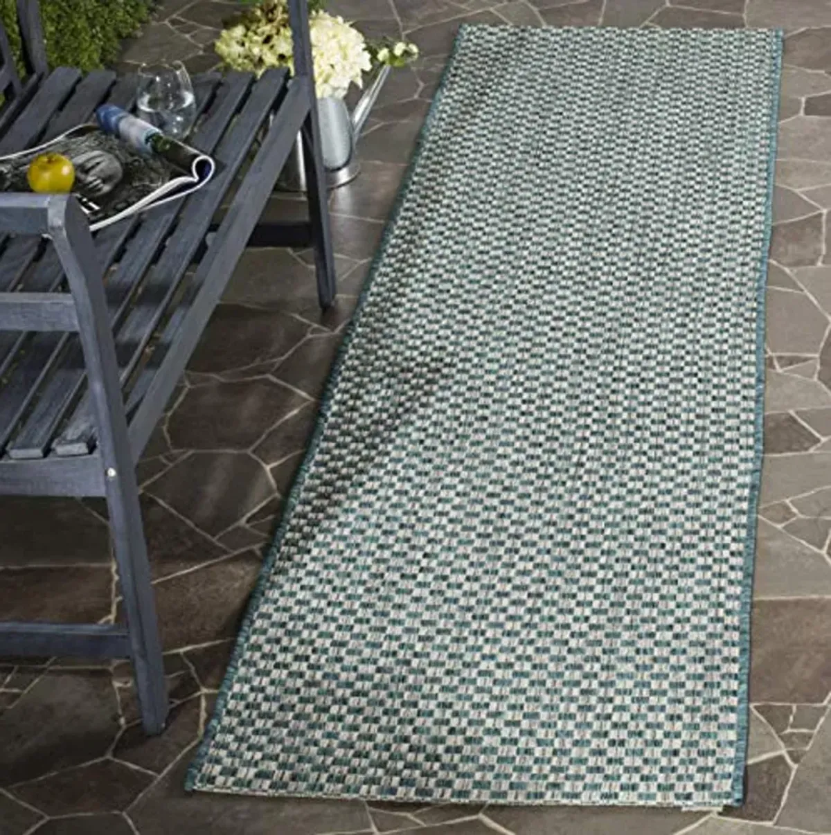 SAFAVIEH Courtyard Collection 2'3" x 8' Turquoise / Light Grey CY8653 Indoor-Outdoor Waterproof Easy-Cleaning Patio Backyard Mudroom Runner-Rug