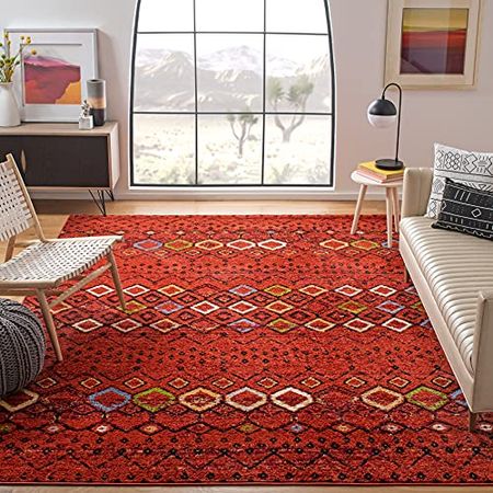SAFAVIEH Amsterdam Collection 9' x 12' Terracotta / Multi AMS108D Moroccan Boho Non-Shedding Living Room Bedroom Dining Home Office Area Rug