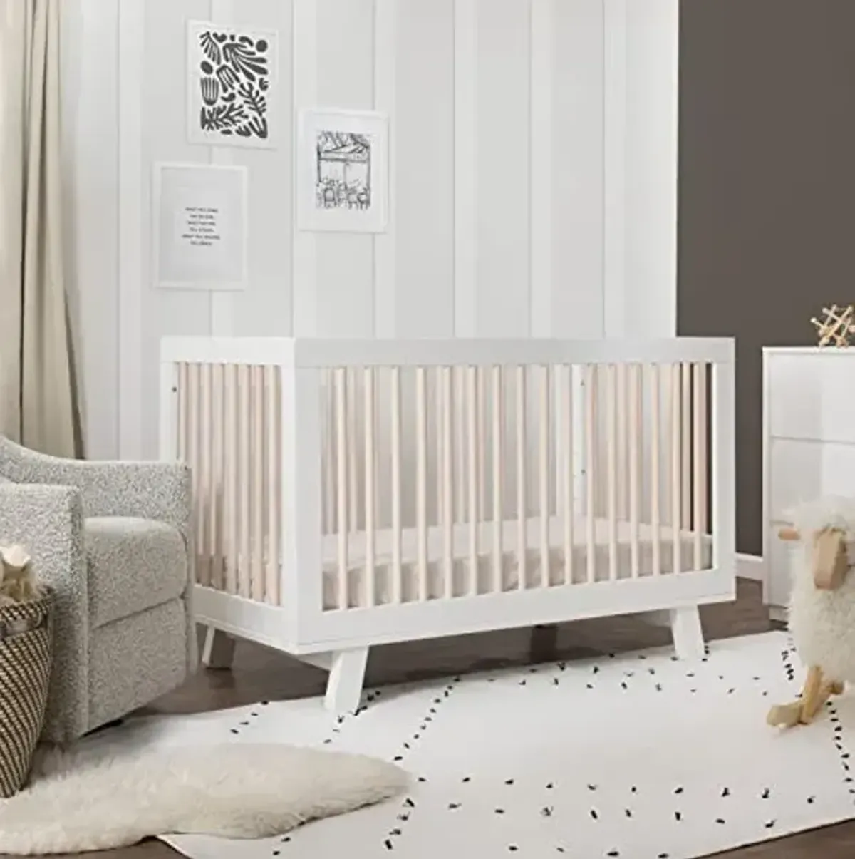 Babyletto Hudson 3-in-1 Convertible Baby Crib with Wooden Toddler Bed & Daybed Conversion - Easy to Assemble & GREENGUARD Gold Certified - 4 Adjustable Mattress Heights - White & Washed Natural