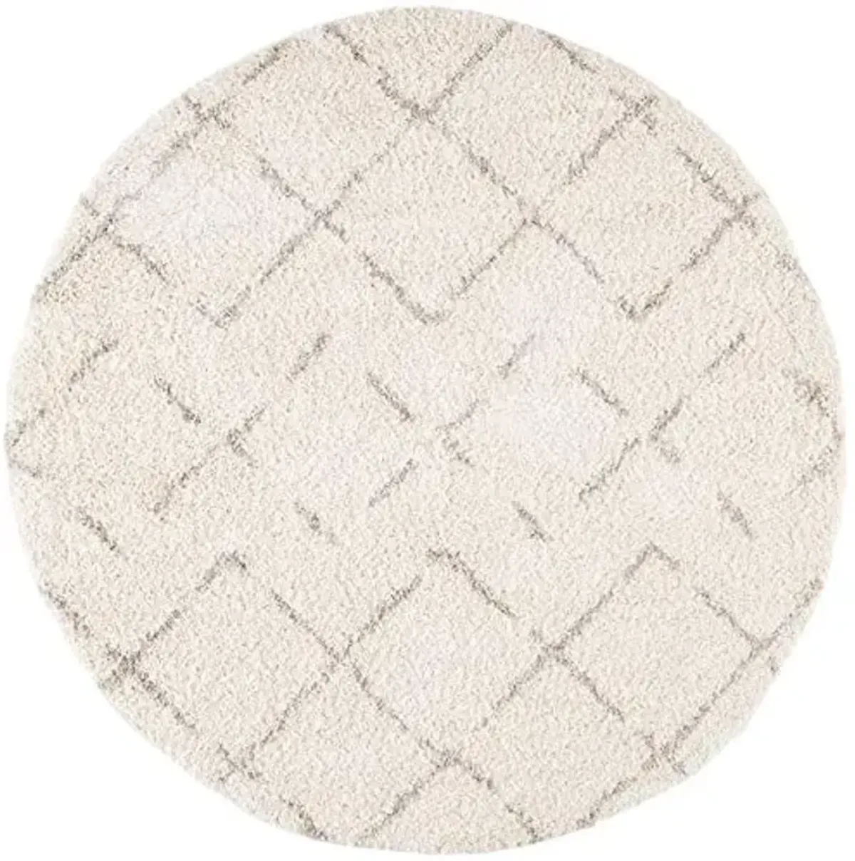 SAFAVIEH Arizona Shag Collection 6'7" Round Ivory/Beige ASG743A Moroccan Diamond Non-Shedding Living Room Bedroom Dining Room Entryway Plush 1.6-inch Thick Area Rug