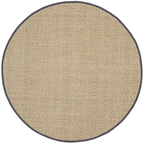 SAFAVIEH Natural Fiber Collection 8' Round Dark Grey NF114Q Border Basketweave Seagrass Area Rug