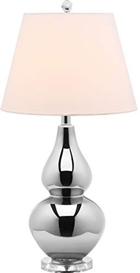 SAFAVIEH Lighting Collection Cybil Modern Contemporary Silver Double Gourd Bedroom Living Room Home Office Desk Nightstand Table Lamp (LED Bulbs Included)