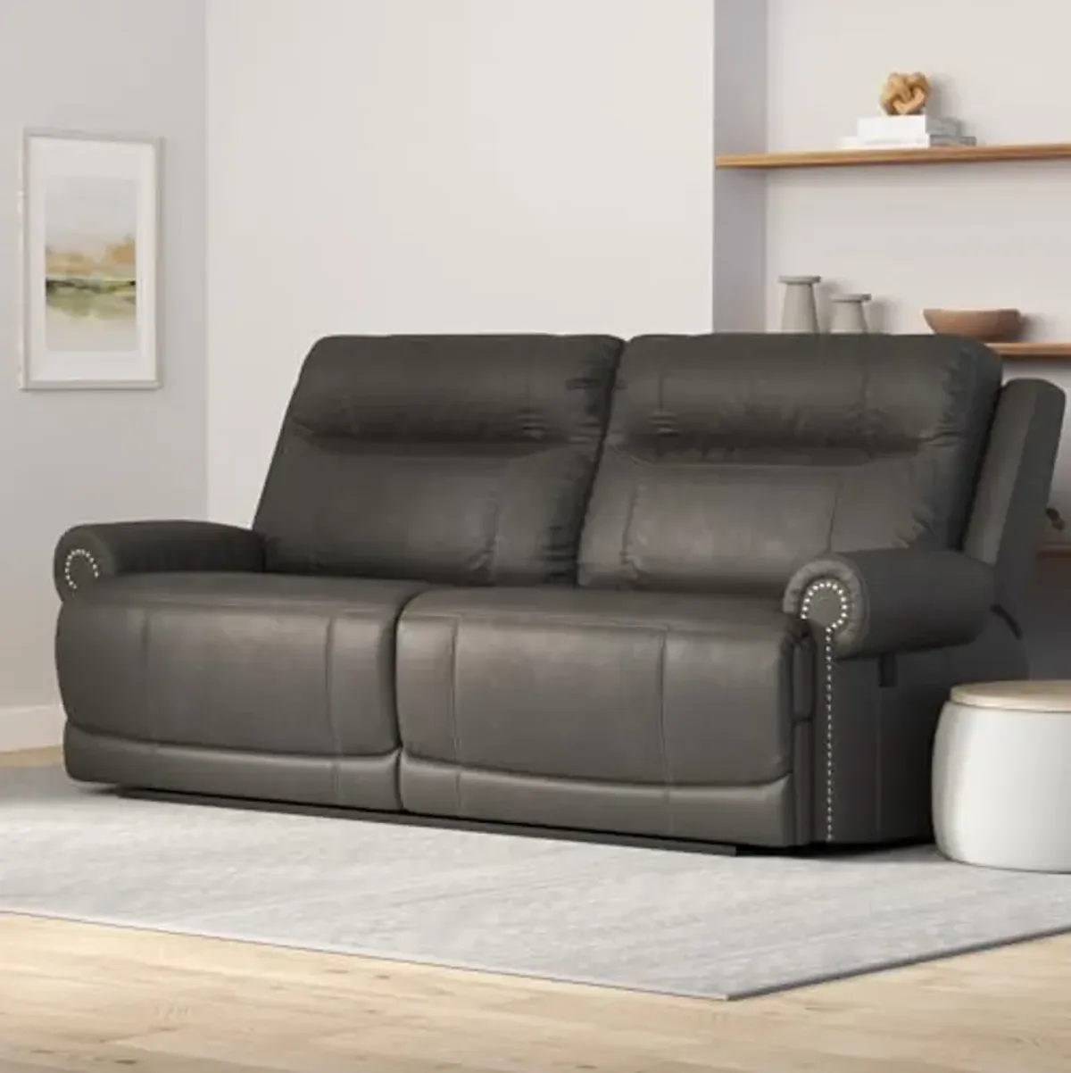 Signature Design by Ashley Austere Contemporary Faux Leather 2 Seat Manual Reclining Sofa, Gray