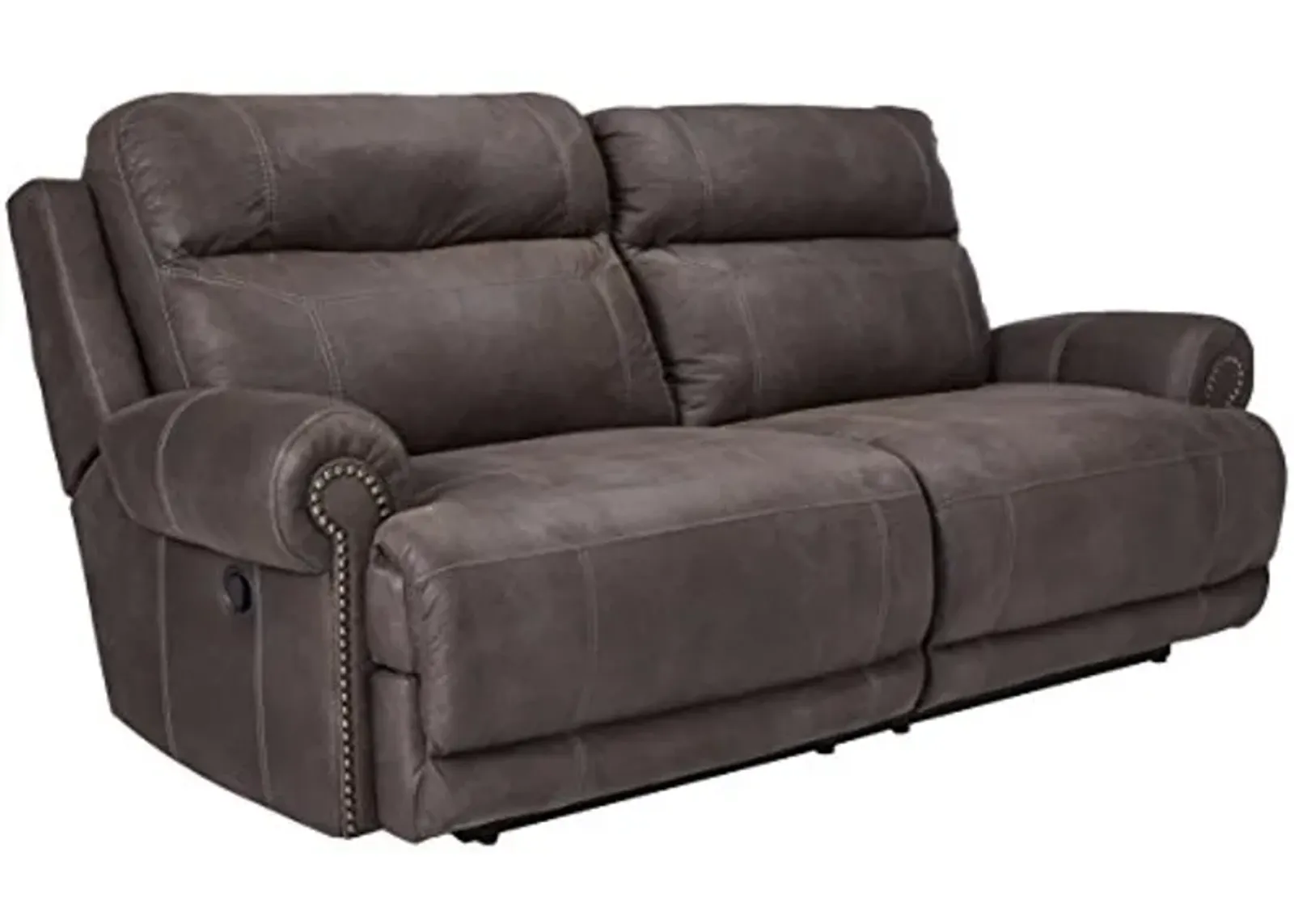 Signature Design by Ashley Austere Contemporary Faux Leather 2 Seat Manual Reclining Sofa, Gray