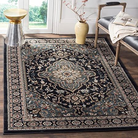 SAFAVIEH Lyndhurst Collection 9' x 12' Anthracite / Teal LNH338C Traditional Oriental Non-Shedding Living Room Bedroom Dining Home Office Area Rug