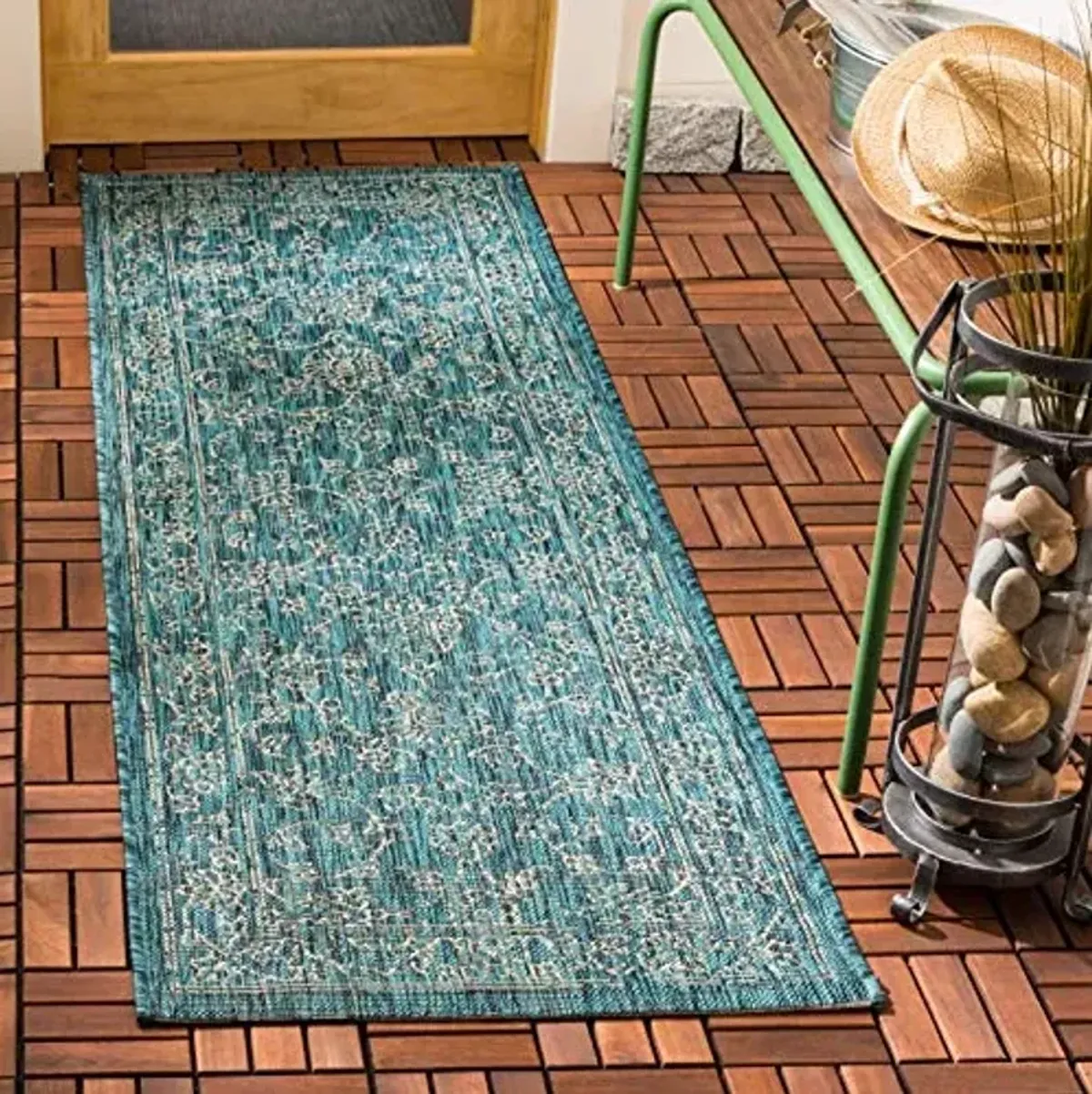 SAFAVIEH Courtyard Collection Runner Rug - 2'3" x 12', Turquoise, Non-Shedding & Easy Care, Indoor/Outdoor & Washable-Ideal for Patio, Backyard, Mudroom (CY8680-37221)