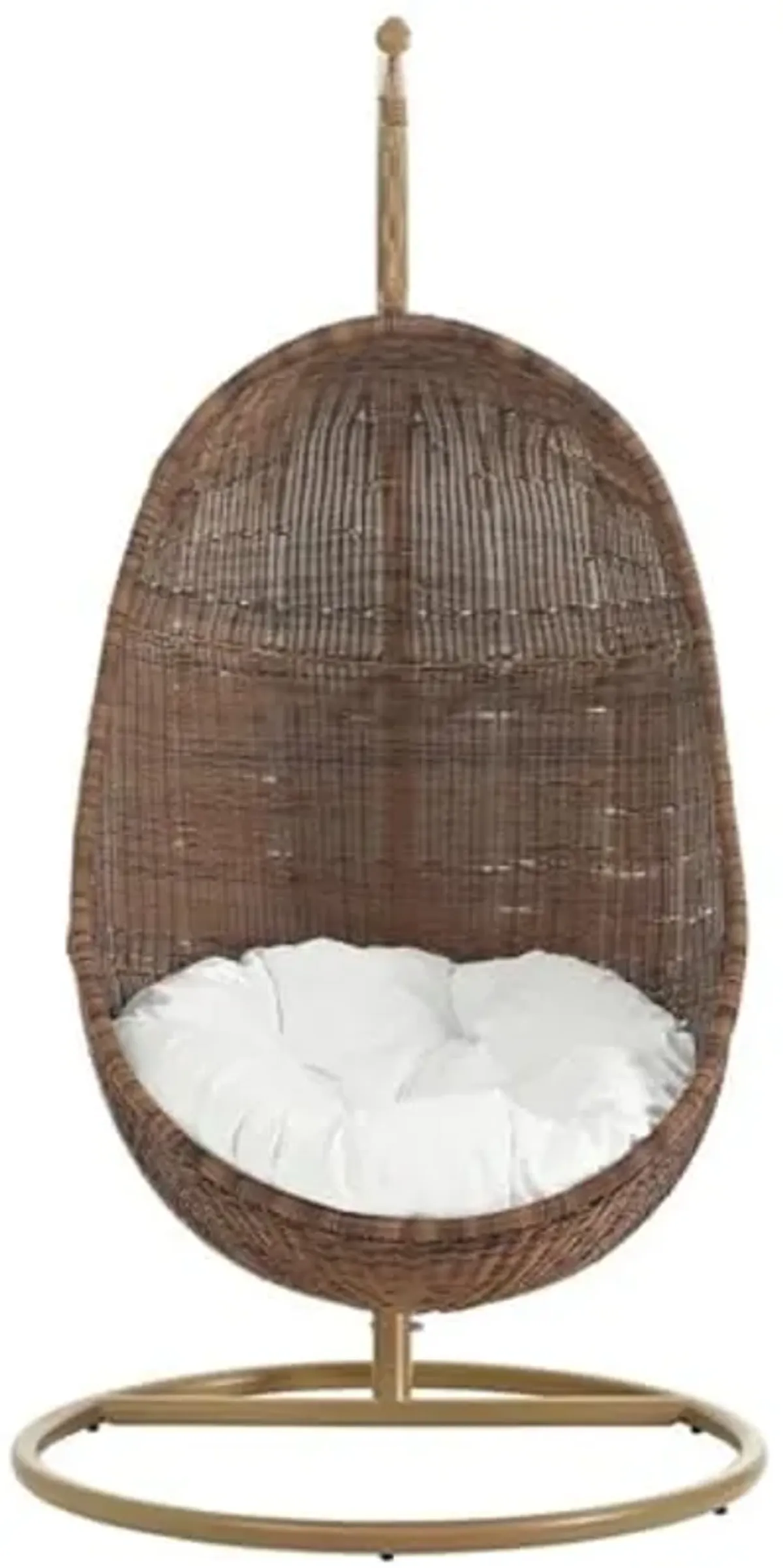 Modway EEI-2277-YLW-WHI-SET Bean Wicker Rattan Outdoor Patio Balcony Porch Lounge Swing Chair Set with Stand Coffee White