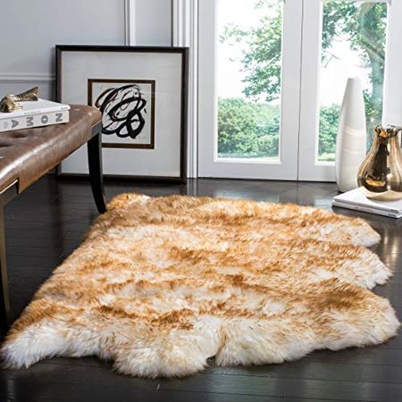 SAFAVIEH Sheep Skin Collection 2' x 3' Off White / Coco Brown SHS121D Handmade Rustic Glam Genuine Pelt 3.4-inch Extra Thick Accent Rug