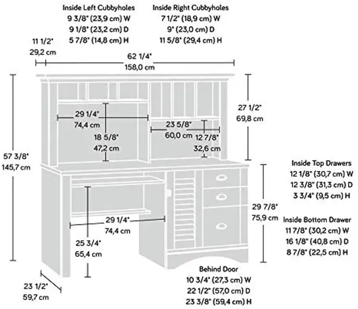 Sauder Harbor View Home Office Computer Desk with Hutch, Keyboard Tray, in Curado Cherry finish
