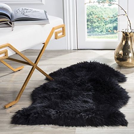 SAFAVIEH Sheep Skin Collection 2' x 3' Midnight Black SHS121C Handmade Rustic Glam Genuine Pelt 3.4-inch Extra Thick Accent Rug