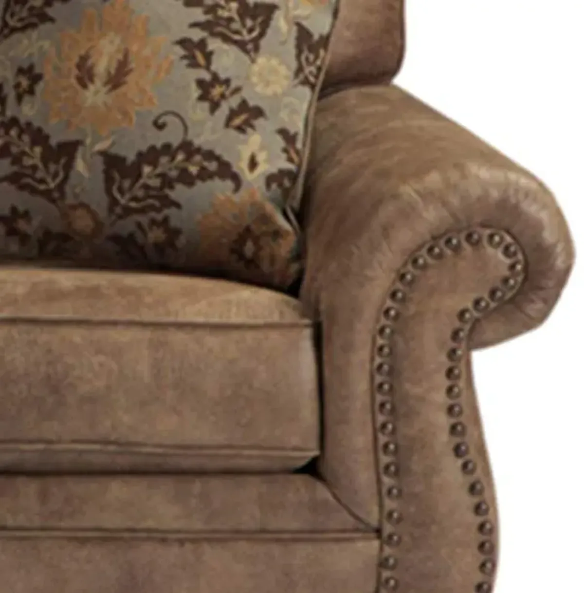 Signature Design by Ashley Larkinhurst Faux Leather Queen Sofa Sleeper with Nailhead Trim and 2 Accent Pillows, Brown