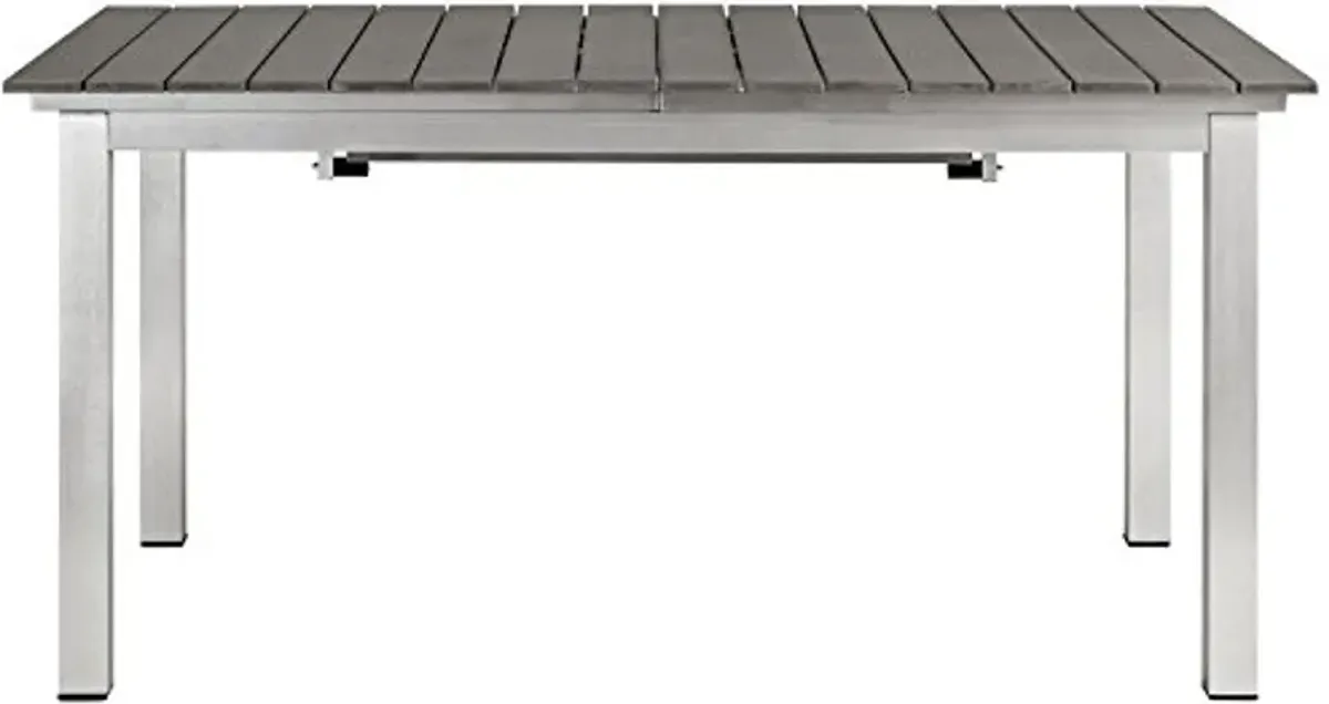 Modway Shore Aluminum Outdoor Patio 62" to 94" Extendable Dining Table in Silver Gray