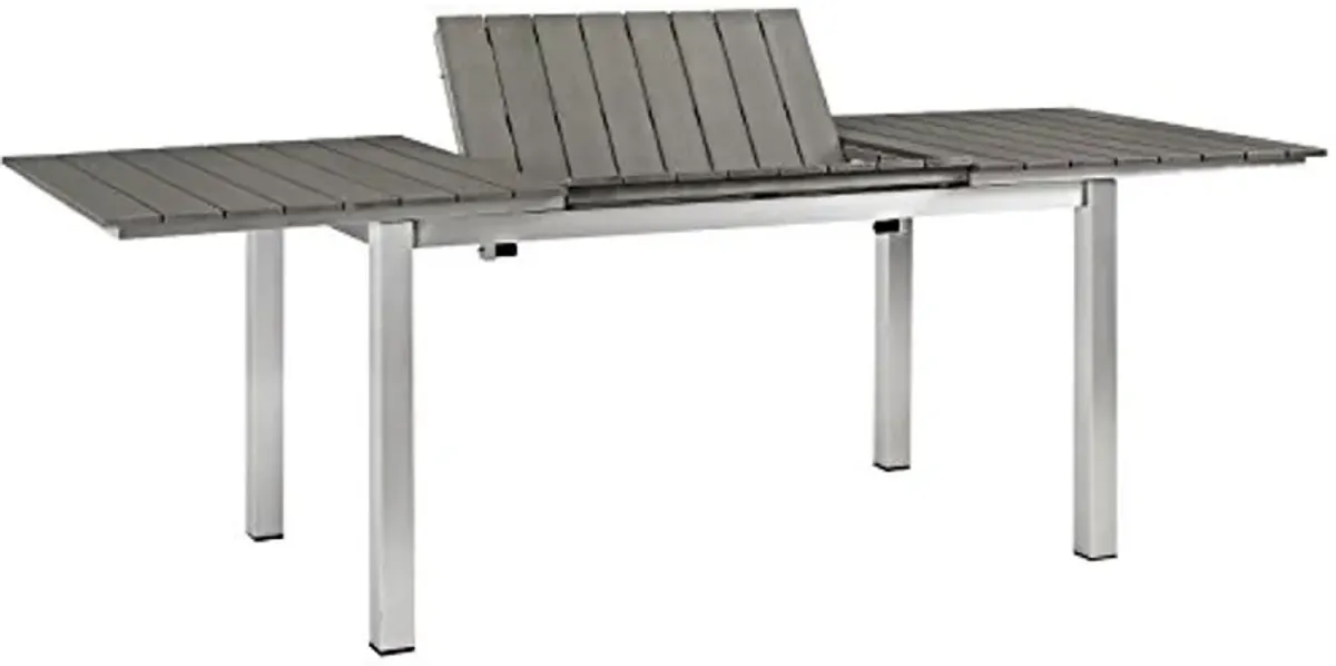 Modway Shore Aluminum Outdoor Patio 62" to 94" Extendable Dining Table in Silver Gray