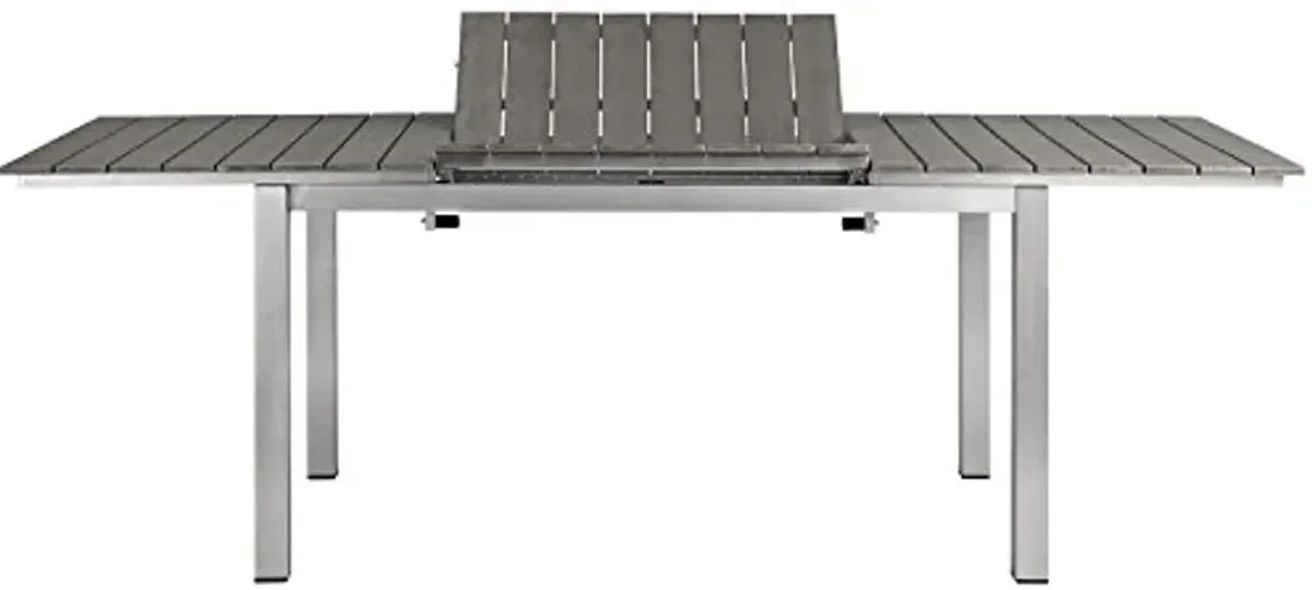 Modway Shore Aluminum Outdoor Patio 62" to 94" Extendable Dining Table in Silver Gray