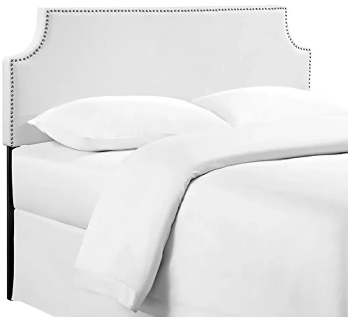 ModwayMOD-5393-WHILauraUpholstered Faux Leather Headboard With Cut-Out Edges and Nailhead TrimQueen HeadboardWhite