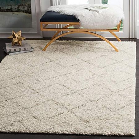 SAFAVIEH Arizona Shag Collection 9' x 12' Ivory/Beige ASG743A Moroccan Diamond Non-Shedding Living Room Bedroom Dining Room Entryway Plush 1.6-inch Thick Area Rug