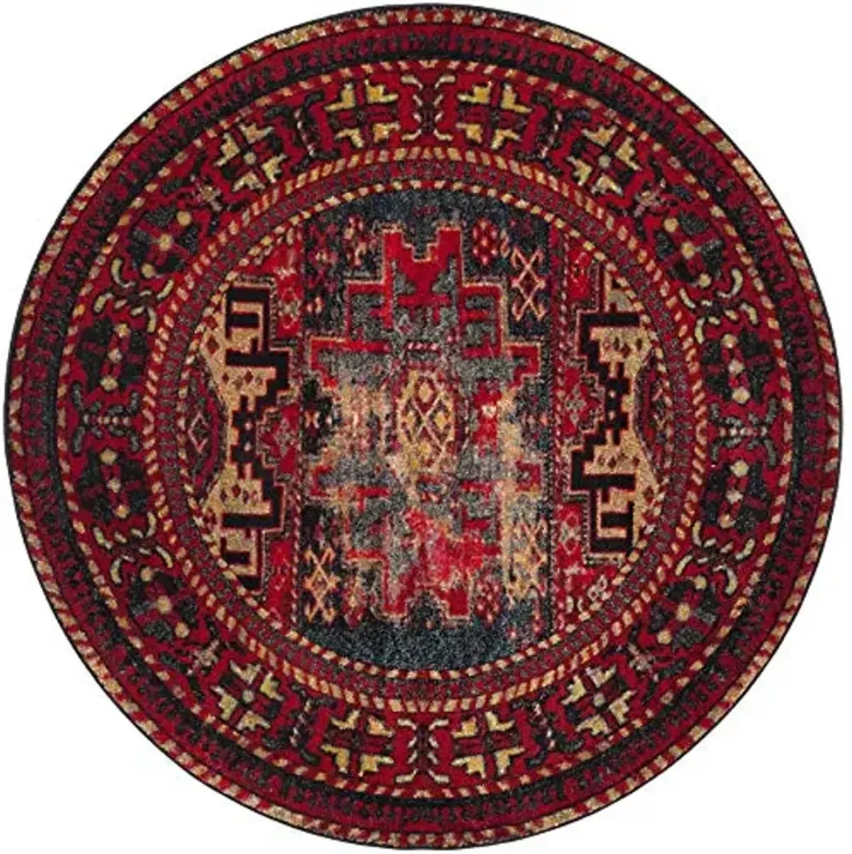 SAFAVIEH Vintage Hamadan Collection Area Rug - 6'7" Round, Red & Multi, Oriental Traditional Persian Design, Non-Shedding & Easy Care, Ideal for High Traffic Areas in Living Room, Bedroom (VTH213A)